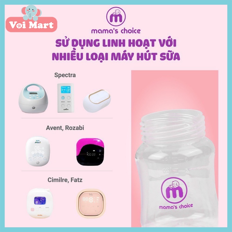 ⚡HOT⚡Hộp 2 Bình Trữ Sữa Cổ Rộng Mama Choice 180ml Có Nắp Đậy Tương Thích Các Dòng Máy Hút Sữa Cổ Rộng Spectra, Avent,.