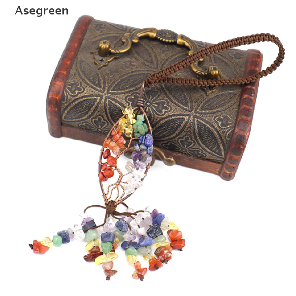 [Asegreen] Bảy Luân Xa Tự Nhiên Mặt Dây Hình Cây Sự Sống Bằng Tourmaline Amethyst Good