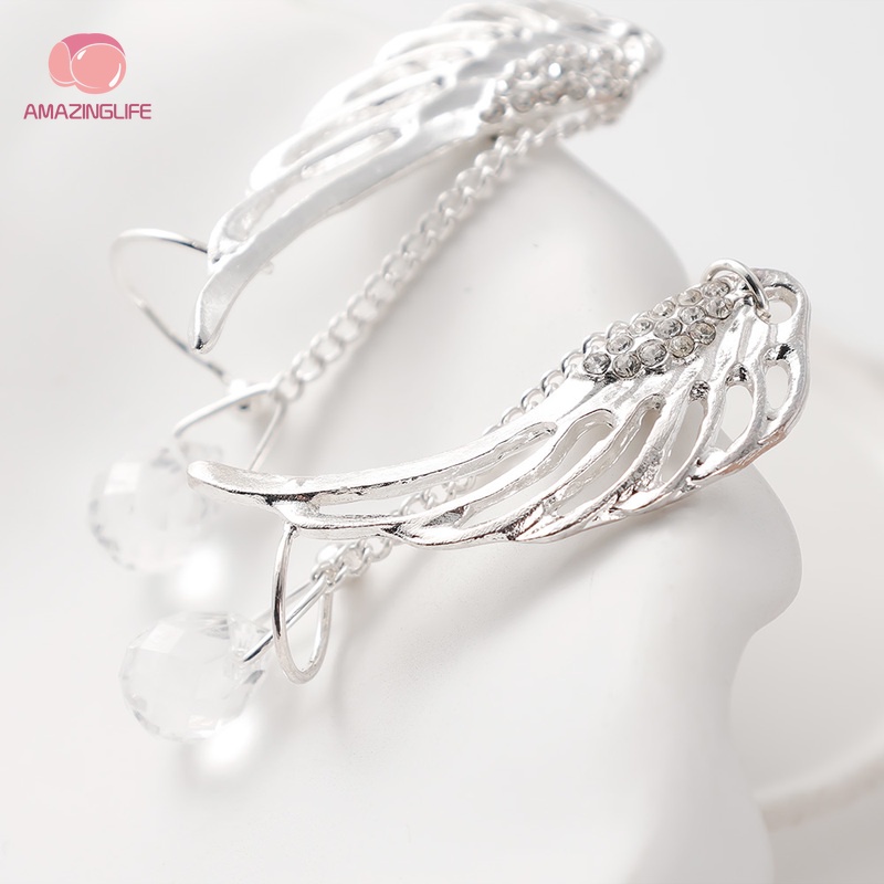 Khuyên Tai / Bông Tai Dạng Kẹp Hình Cánh Thiên Thần Đính Pha Lê Phong Cách Gothic Thanh Lịch Cho Nữ