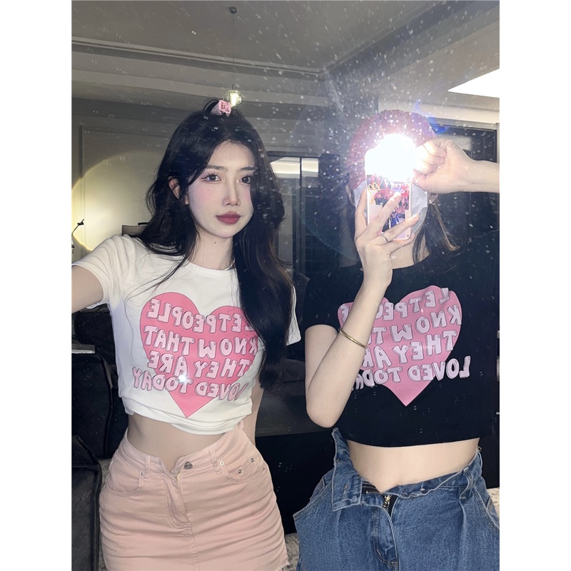 ÁO THUN CROPTOP NỮ ÔM BODY TRÁI TIM PEOPLE 2 MÀU DỄ THƯƠNG CÓ FREESIZE <72KG CR22064