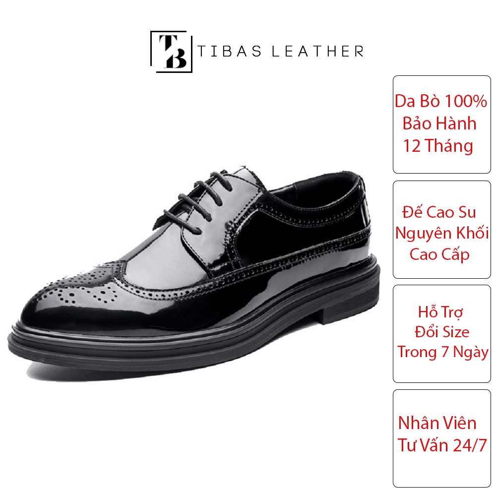 Giày Derby Wingtip Nam Da Bóng Nhập Khẩu Cao Cấp Bảo Hành 12 Tháng TIBAS