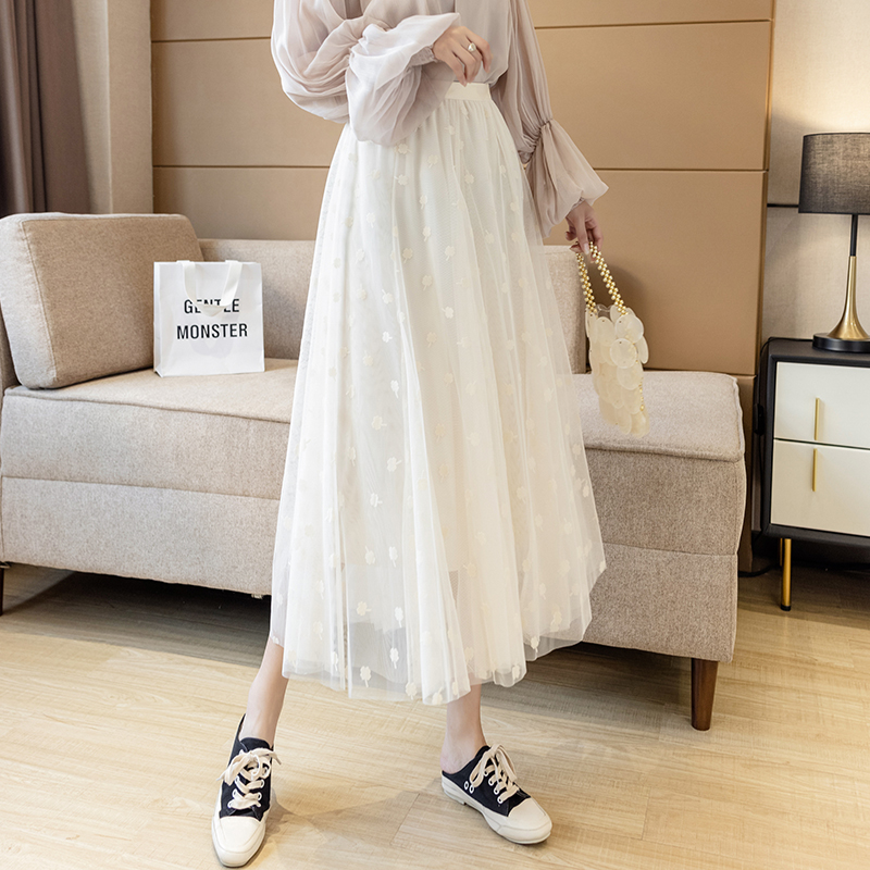 Chân Váy Lưới Xếp Ly Màu Trắng Đen Thời Trang Xuân Hè Hàn Quốc Cho Nữ