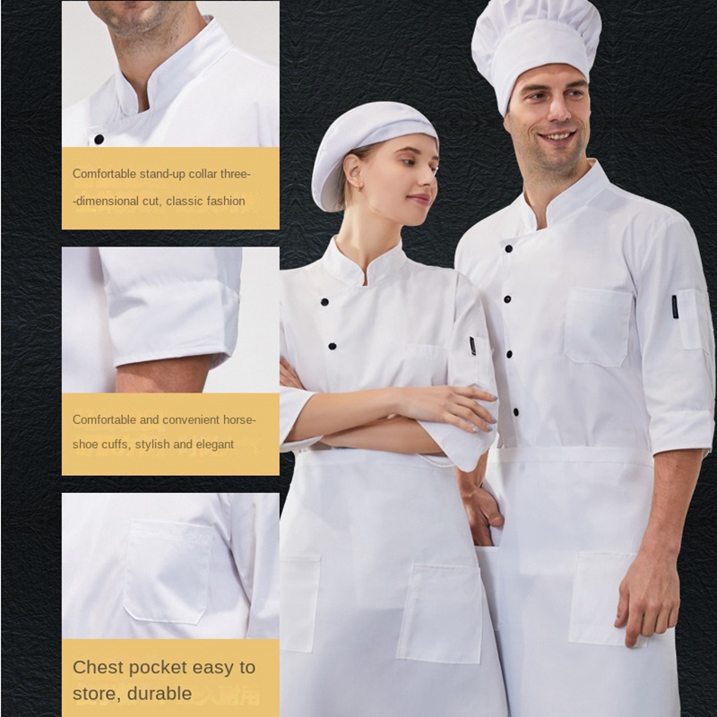 Đồng Phục Đầu Bếp Ba Tay Áo Ba Phần cotton Đơn Sắc Cho Nam Và Nữ Làm Bánh Ngọt Ngào Khách Sạn Cửa Hàng Tráng Miệng bakery bakery