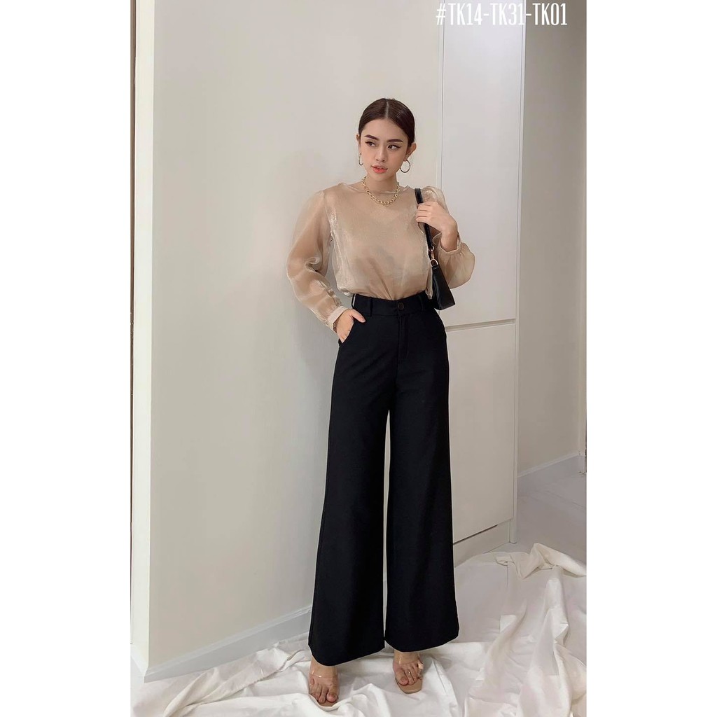 Quần Suông Đen Ống Rộng Tôn Dáng