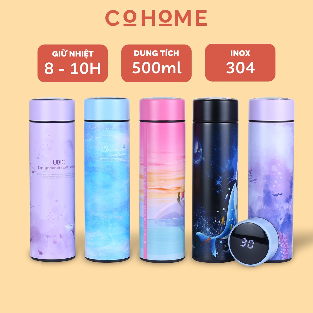 Bình giữ nhiệt hiển thị nhiệt độ 500ml inox 304 cao cấp an toàn sử dụng, có khay lọc trà