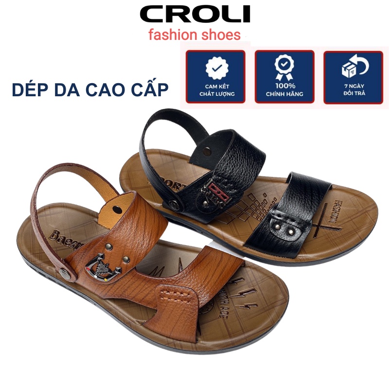 Dép Da Nam.Dép Nam Da Bò,Đế Cao Su,Kếp Đúc Nguyên Khối. CROLI-D21