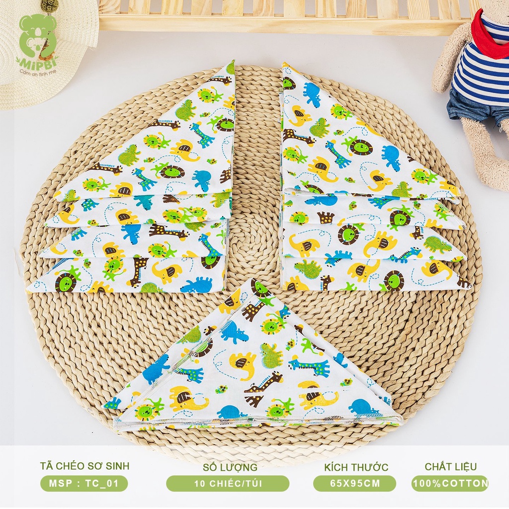 Tã Chéo Vải Cotton Cho Trẻ Sơ Sinh Mipbi  65x95cm