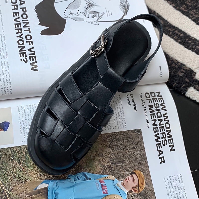 ZZ99- giày sandal rọ liền bản phong cách roman 2 màu đen trắng- rọ marry - CH752