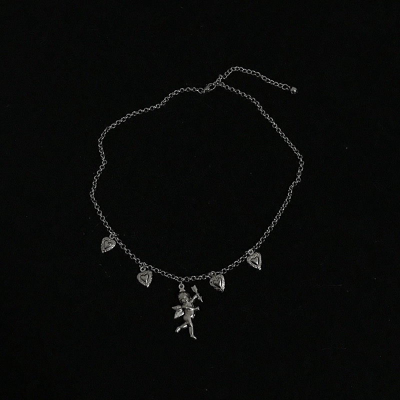 Dây chuyền 22111 mặt trái tim và thần cupid phong cách Nhật Hàn cá tính