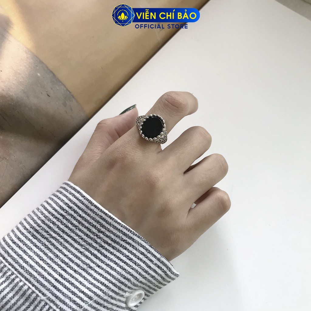 Nhẫn bạc nữ Đá đen Oval chất liệu bạc Thái 925 thời trang phụ kiện trang sức nữ Viễn Chí Bảo N000414