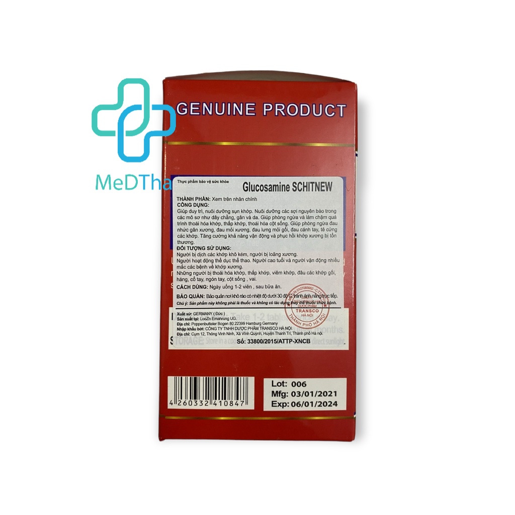 Glucosamine Schitnew - Viên Uống Bổ Khớp, Thoái Hóa Khớp, Sụn Khớp, Collagen, Canxi, D3 (Lọ 100 Viên) [Chính Hãng]