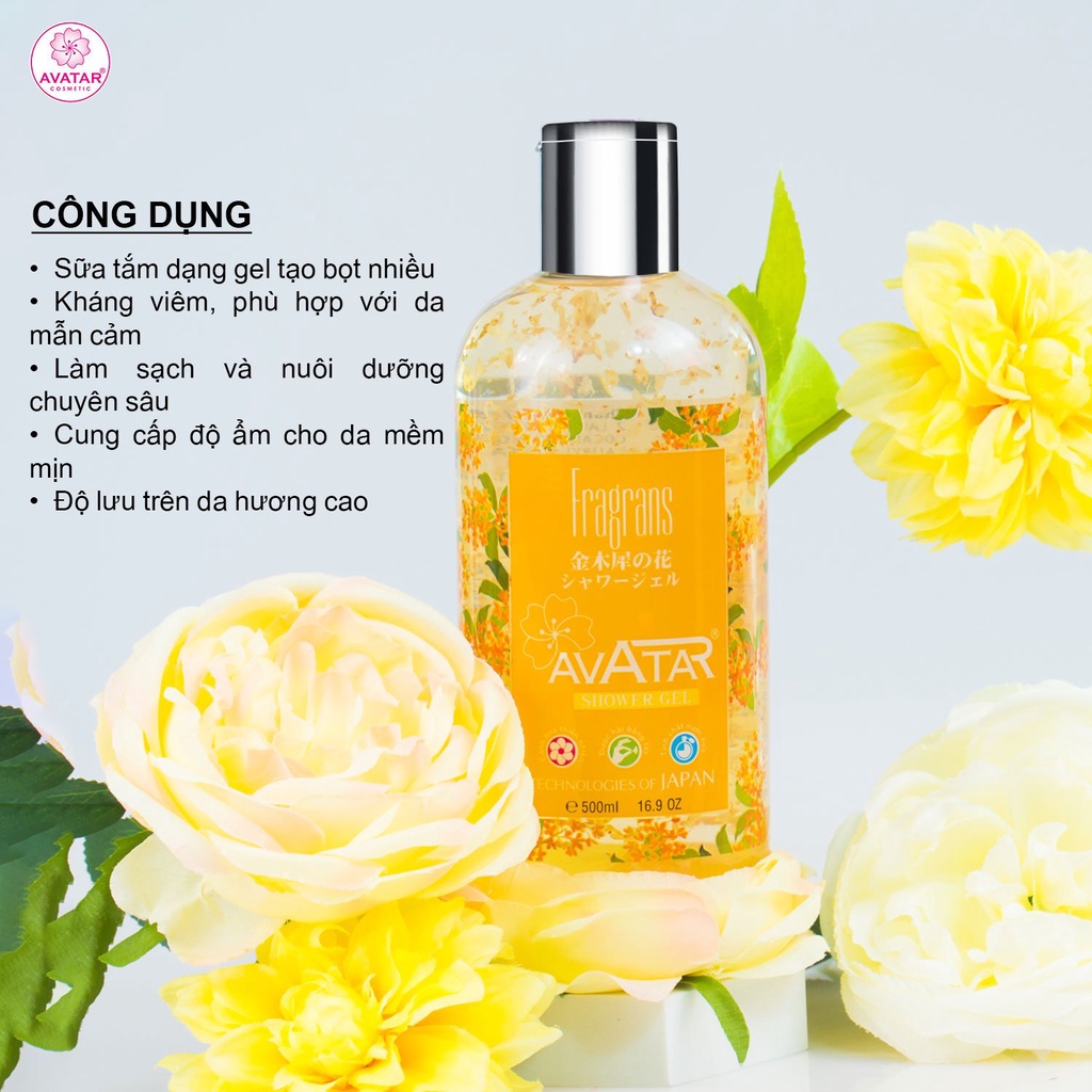 Sữa Tắm Nước Hoa Nhật Bản Avatar Cánh Hoa Thật Lavender - Hoa Hồng - Mộc Quế Giúp Dưỡng DaTrắng Mịn, Chống Lão Hóa500ml