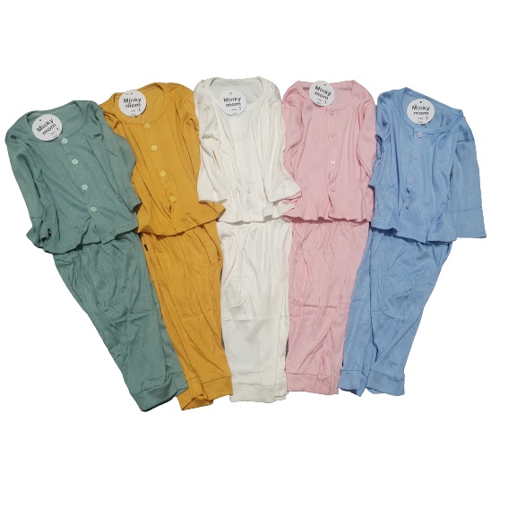 [TĂM LẠNH] Bộ dài tay sơ sinh tăm lạnh Minky mom cúc giữa ,quần đáp đũng chất mát mịn form to (4-14kg)