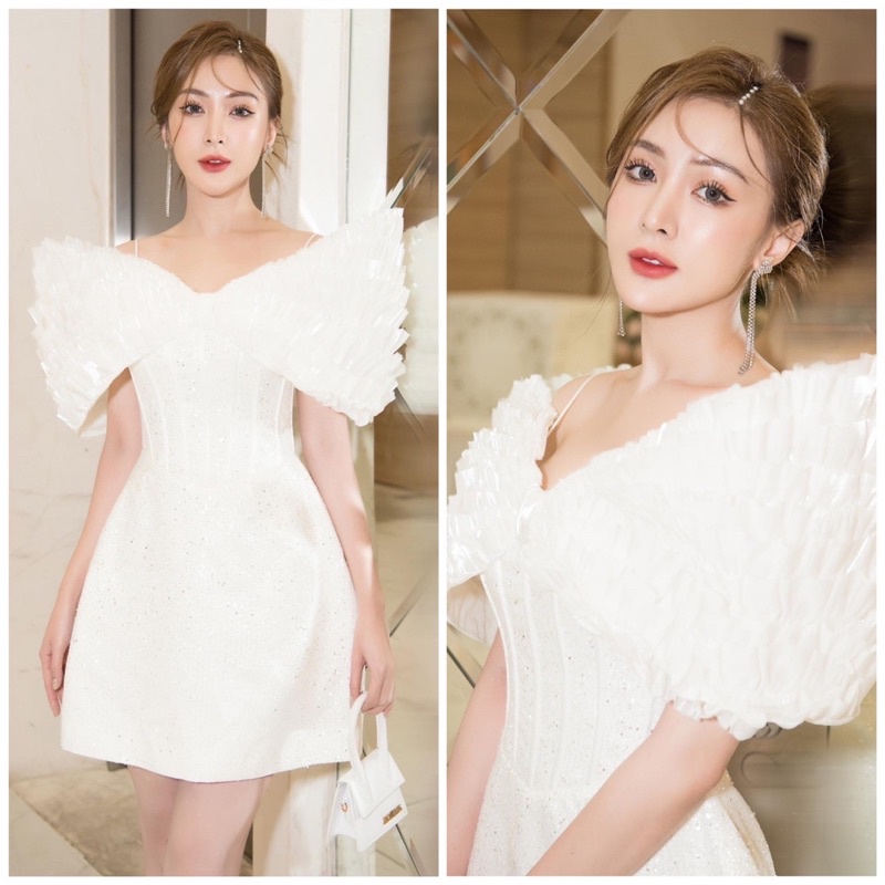 MS1296Y ĐẦM NHŨ ÁNH KIM BẸT VAI NHÚNG TẦNG full size S/M/L/XL( ảnh và video chủ shop tự quay 10000%)