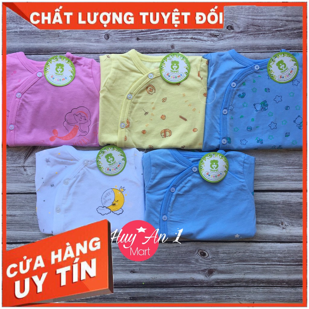 Combo 3 bộ quần áo sơ sinh Mipbi cùng màu dài tay cài lệch chất liệu 100% COTTONG, thấm hút mồ hôi, màu sắc đẹp mắt