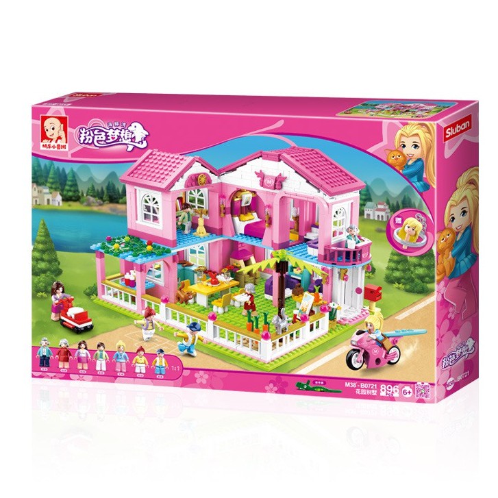 Đồ chơi lắp ráp xếp hình dành cho bé gái mô hình biệt thự gia đình 6 người Sluban M38-B0721 với 896 mảnh ghép