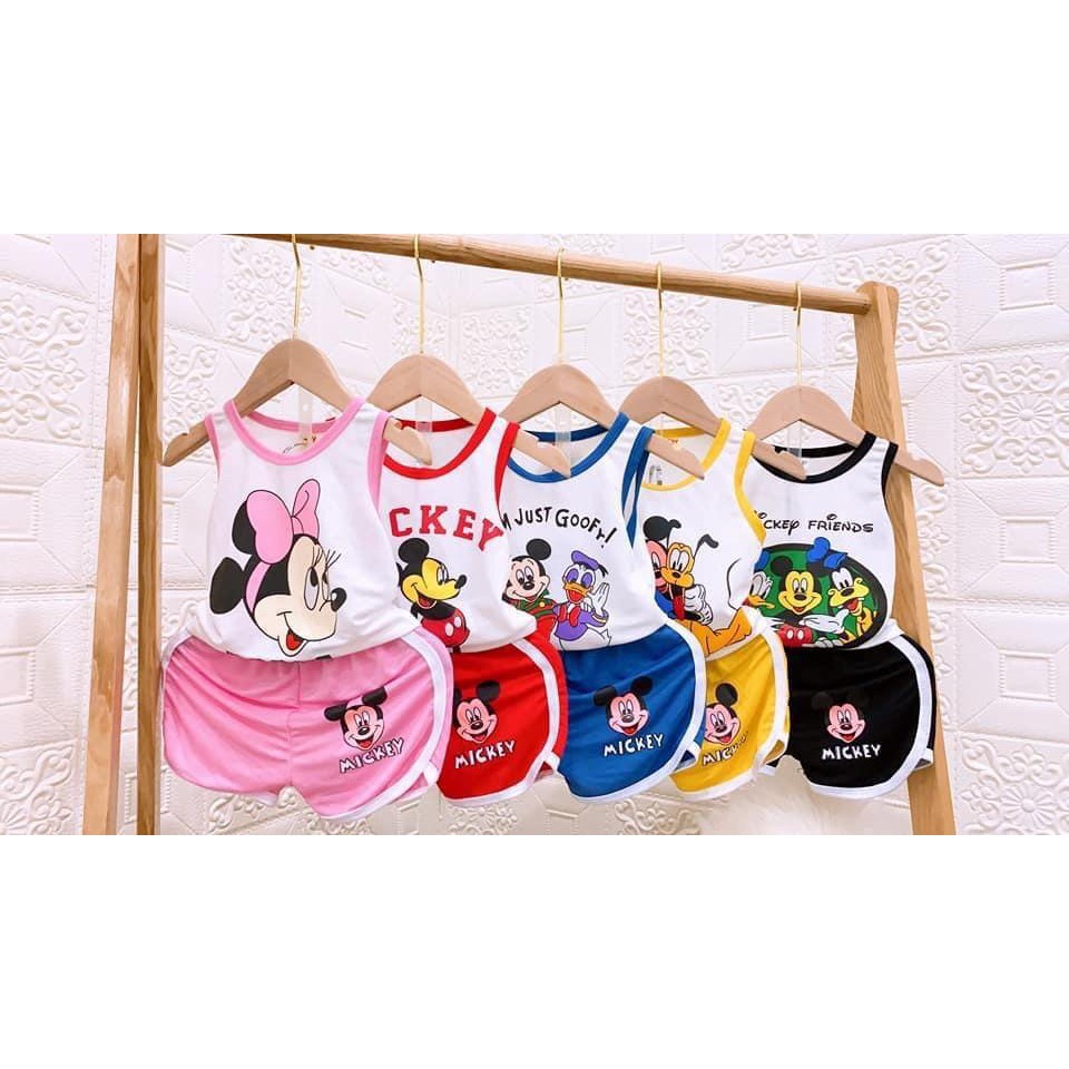 Bộ đồ quần áo mặc nhà cho trẻ em Mickey sát nách bé con trai gái từ 8 tháng đến 5 tuổi