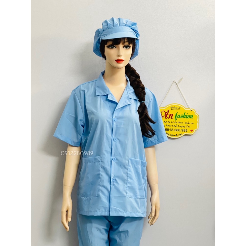 Đồ thực phẩm nam nữ ngắn tay 2 túi vuông vải silk mịn thoáng mát _ Hình chụp thật