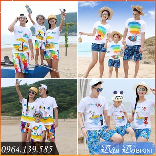 Đồ gia đình đi biển 3,4 người, quần áo gia đình du lịch, áo chất cotton tự nhiên dày dặn, hàng Quảng Châu đẹp