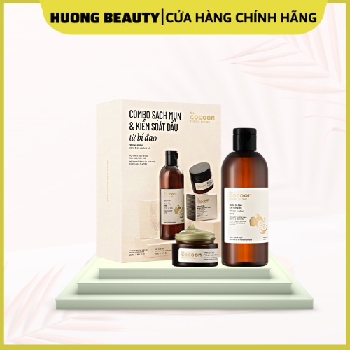 Combo sạch mụn và kiểm soát dầu dành cho da mụn Cocoon gồm: toner 310ml và mặt nạ bí đao 30ml