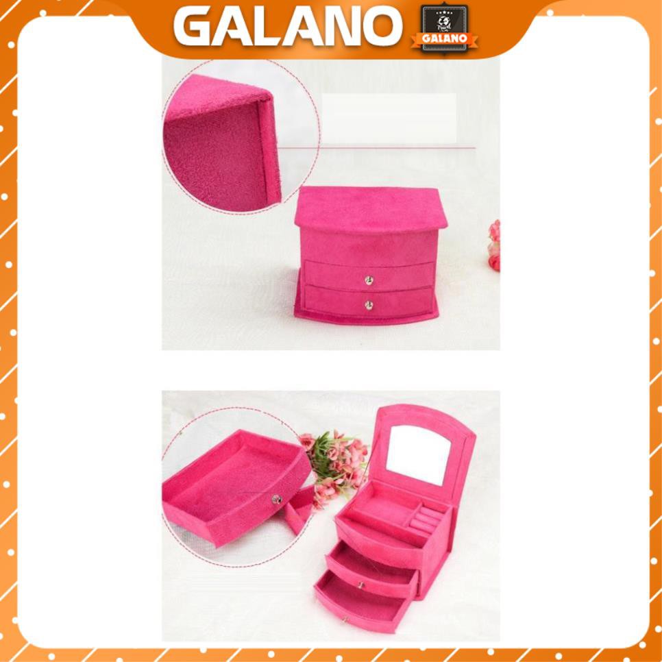 Hộp đựng trang sức bọc nhung 3 ngăn có gương cao cấp