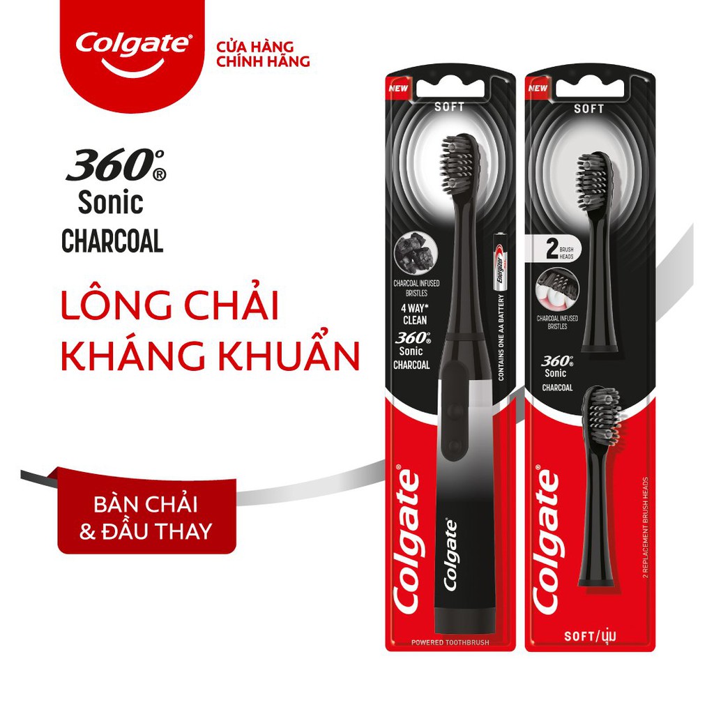 Bộ Bàn chải điện Colgate Sonic 360 Charcoal và Optic White kèm 2 đầu thay