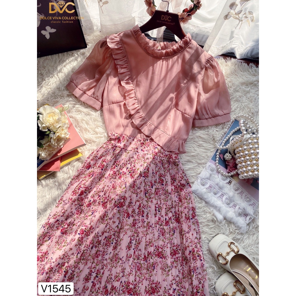 Váy liền chân hoa dập ly V1545 -  DOLCE VIVA COLLECTION