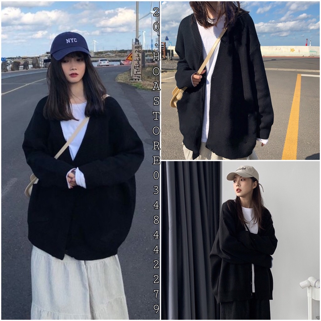 CARDIGAN LEN ĐEN TRƠN PHA NỈ MỀM - ÁO KHOÁC LEN CARDIGAN DÁNG RỘNG MÀU ĐEN HÀN QUỐC NAM NỮ - CADIGAN KHOÁC NỮ