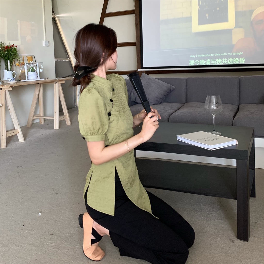 Áo Sơ Mi Cách Tân Tay Ngắn Dáng Ôm Phong Cách retro Thời Trang Cho Nữ