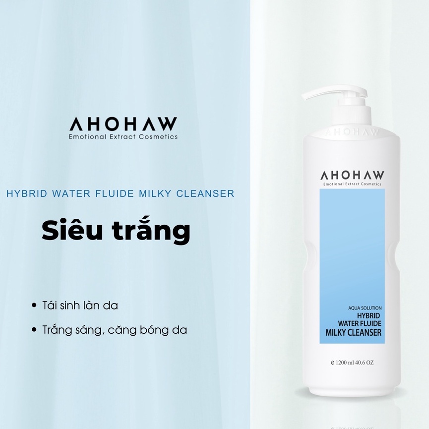 Sữa tẩy trang Ahohaw 3 in 1 Cấp ẩm mịn da Hybrid Water Fluide Milky Cleanser 1200ml