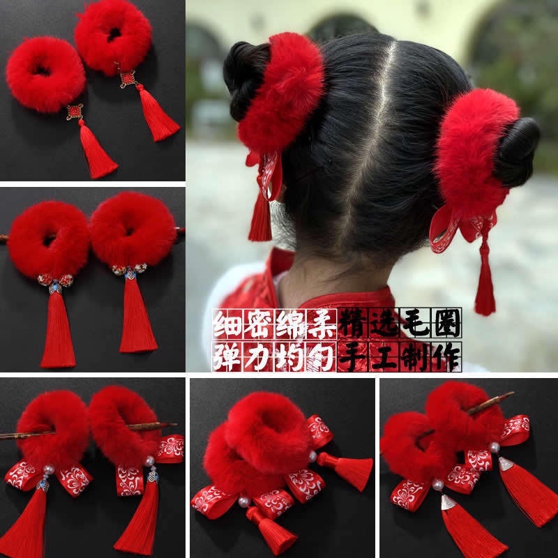 Cặp dây buộc tóc màu đỏ mừng năm mới xinh xắn cho bé gái