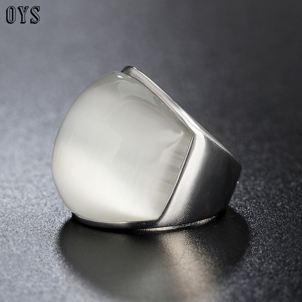 Nhẫn thép Titanium đính đá hình Opal thiết kế cỡ lớn dành cho nam HF030