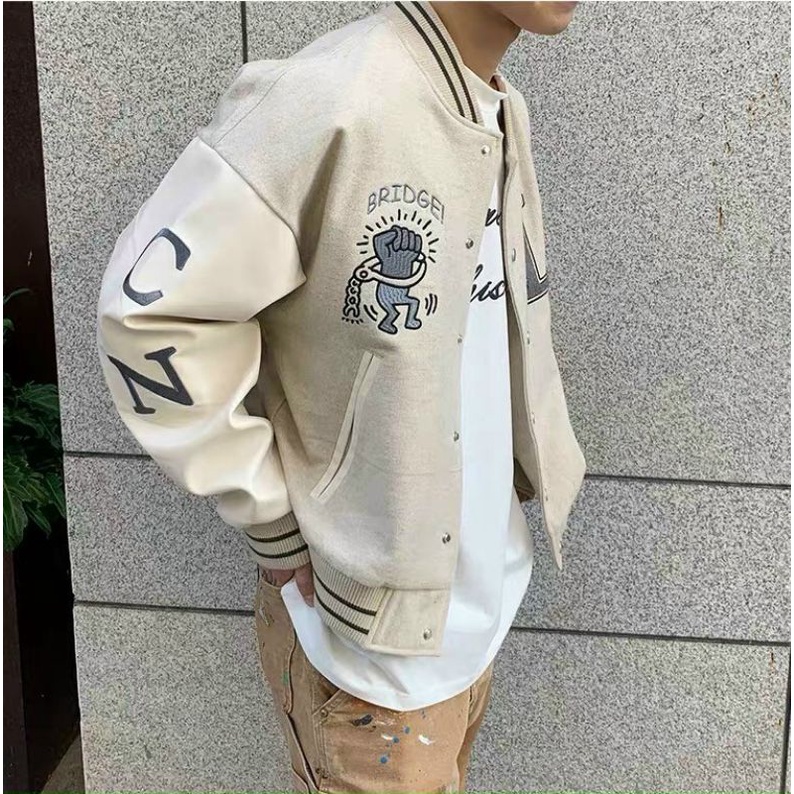 Áo Bomber Chữ L[FREESHIP]Áo Khoác Chất nỉ ngoại màu Nude cá tính Unisex
