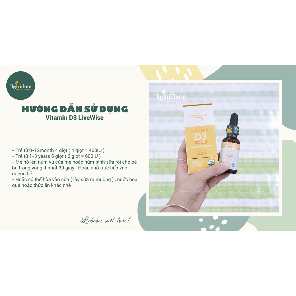 Vitamin D3 LiveWise 400IU Organic cho bé (24ml)