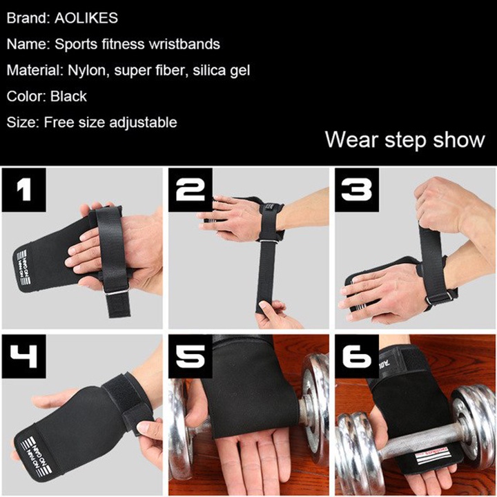 Găng Tay Tập GYM Hở Mu Bàn Tay Lifting Grips Aolikes Pro AL7639 7639 Kiêm Dây Kéo Lưng