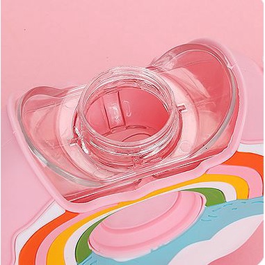 Bình Nước Thể Thao 380ML Hình Bánh Donut Kitty Chống Rò Rỉ Có Ống Hút Và Dây Đeo Vai