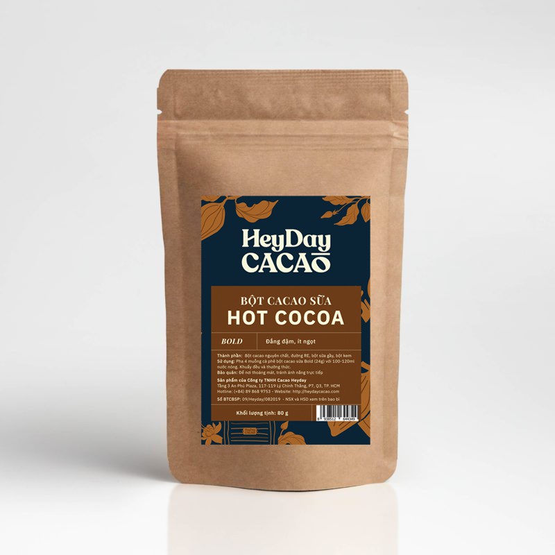 Túi 80g Bột cacao sữa 3in1 - Đậm đà cacao nguyên chất &amp; bột sữa tách béo tốt cho sức khoẻ - Heyday Cacao