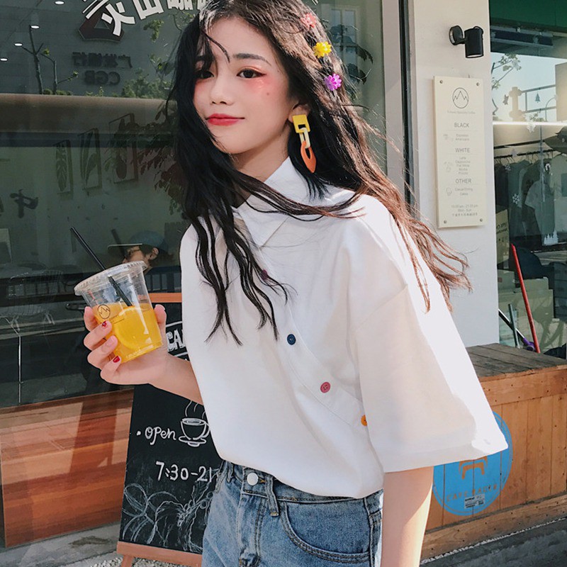 Áo thun Polo dáng rộng tay ngắn cổ bẻ thiết kế độc đáo | BigBuy360 - bigbuy360.vn