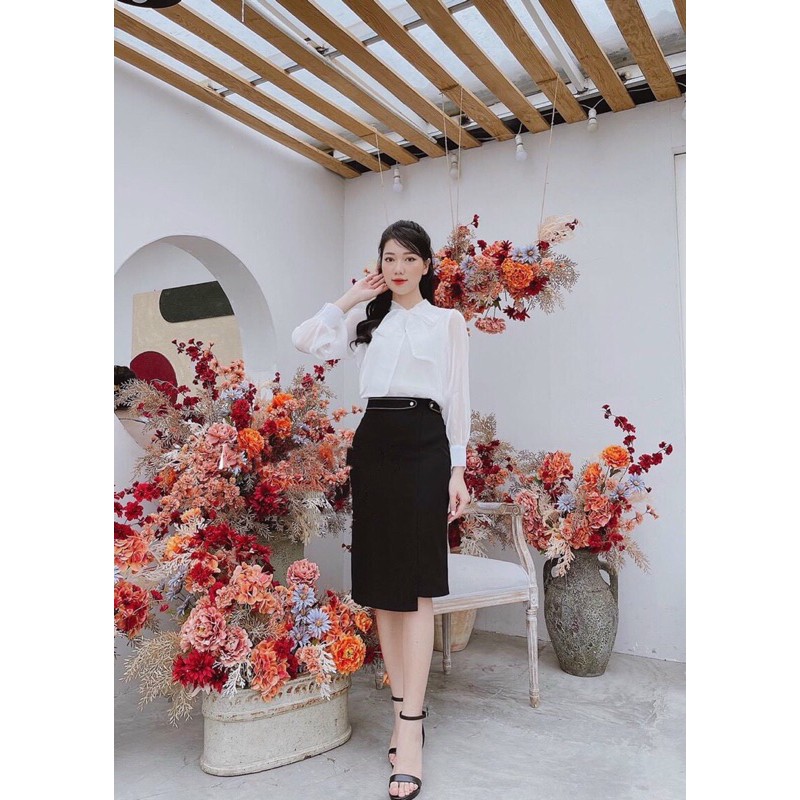 Chân váy bút chì dáng dài cá cạp đinh cúc cá tính cho nàng công sở,chất vải cao cấp mềm,co gãn | BigBuy360 - bigbuy360.vn