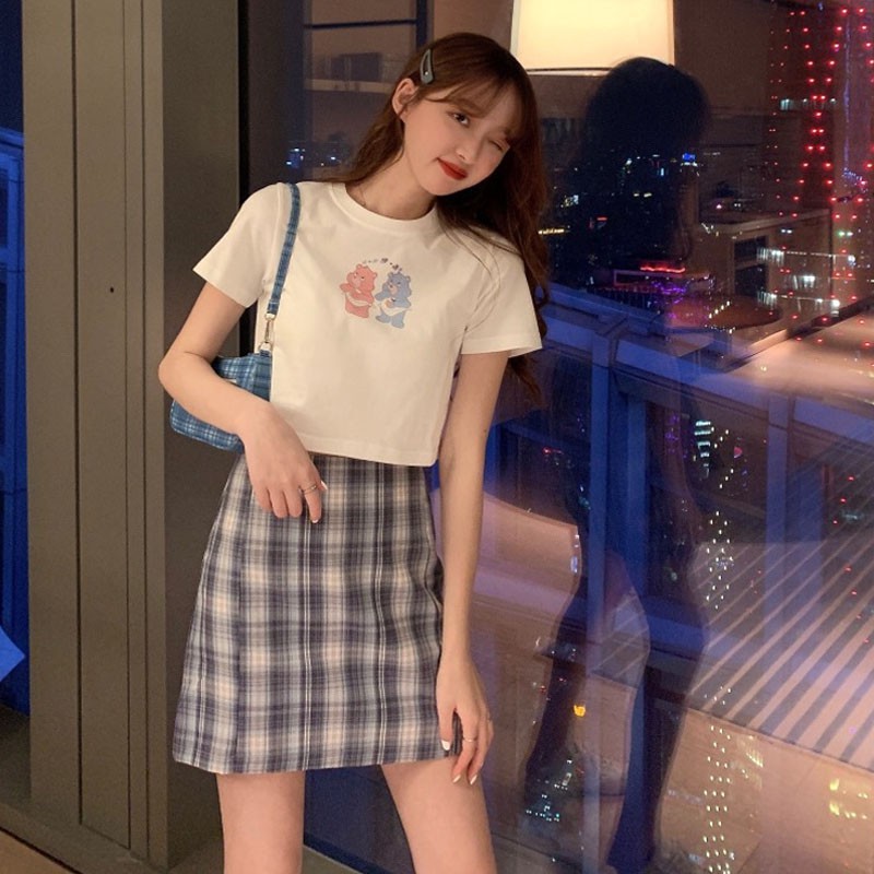 Women Summer Plaid Skirt Waist Skirt