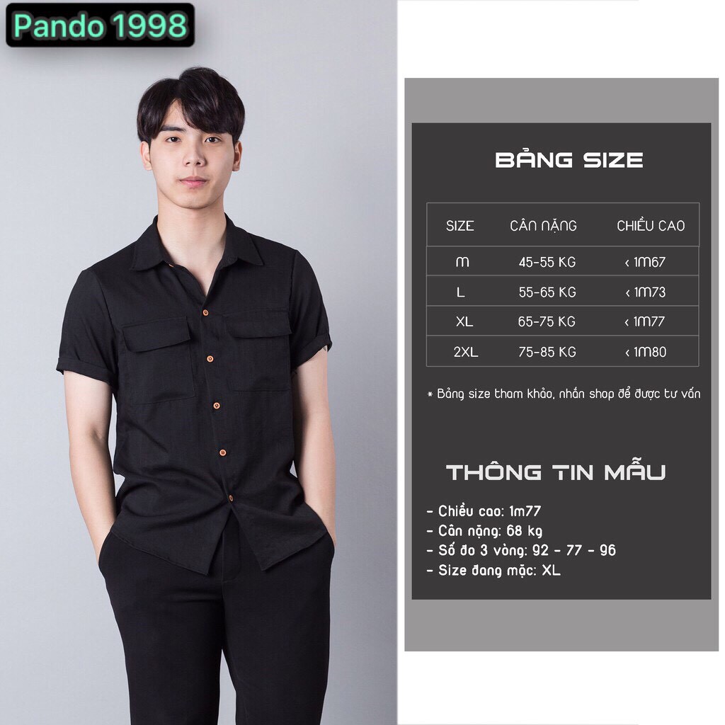 Áo đũi nam cộc tay cổ bẻ, áo sơ mi đũi có túi trước ngực - PANDO FASHION SM33