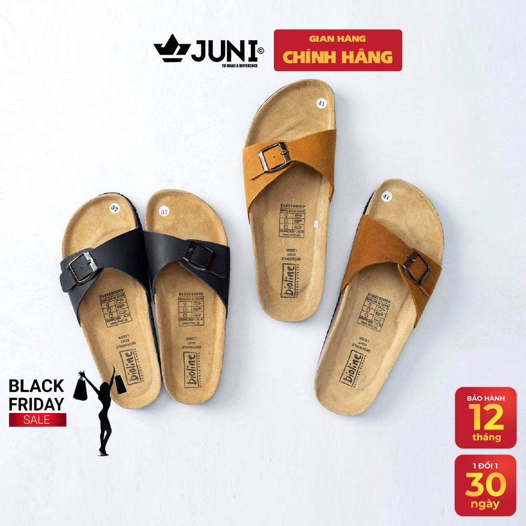 [DA BÒ THẬT] D08 - Dép da bò nam/nữ quai ngang Birken Bioline Unisex (Đế trấu) - Juni Store