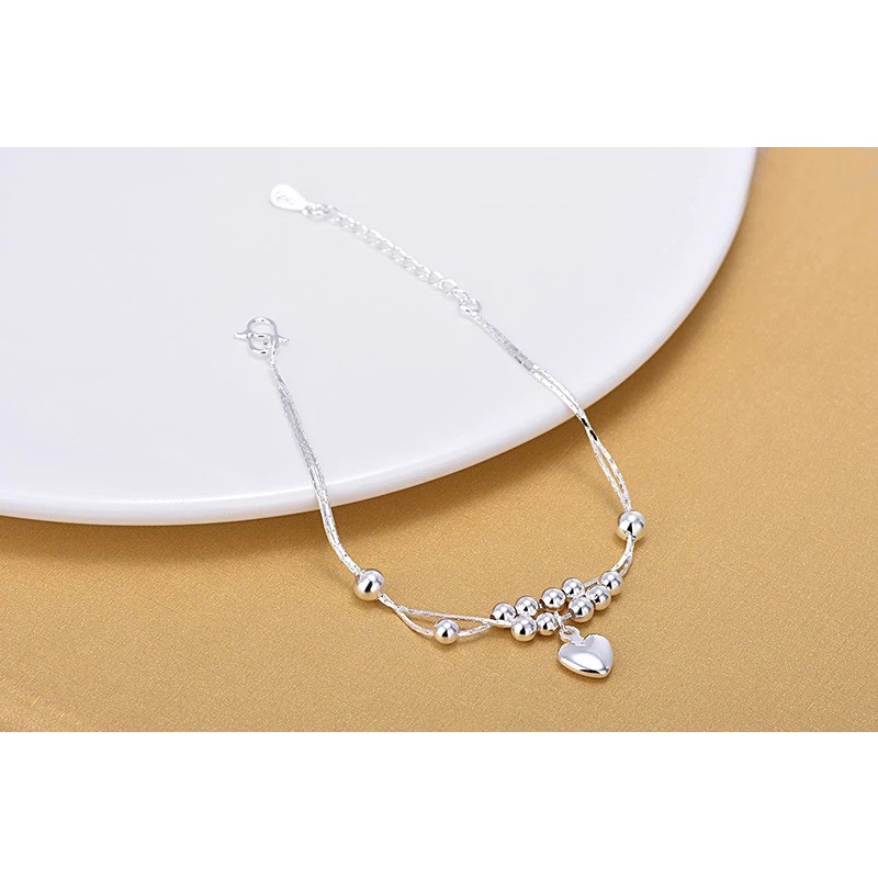 Lắc chân YeYi bạc hình trái tim/ hoa đào mini xinh xắn cho nữ