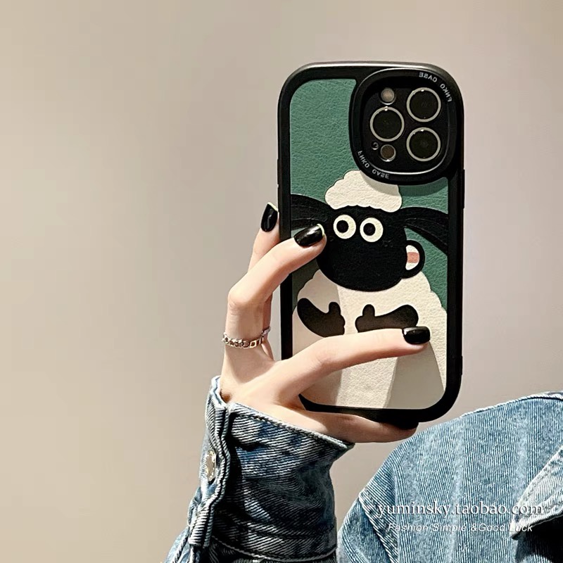 Ốp Điện Thoại Da Hình Cửa Hàng Hoa Lily / Cừu Xanh Lá Cho iPhone 11 12 13 14 Pro Max 7Plus 8 Plus X XS XR