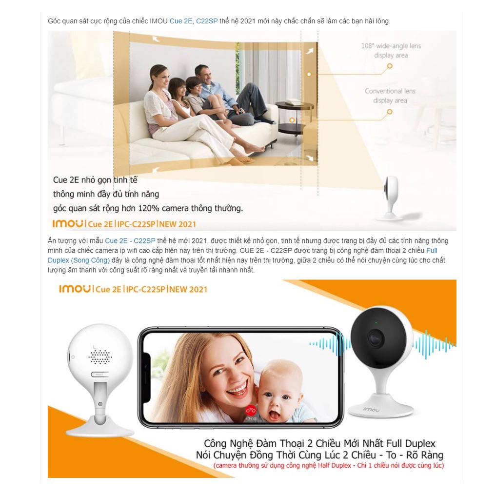 Camera IP Wifi trong nhà IMOU C22SP 1080p cố định, góc rộng, đàm thoại 2 chiều,BH 24 tháng chính hãng