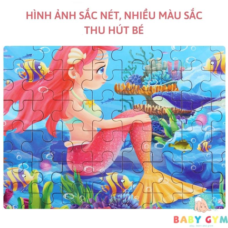 Đồ chơi xếp hình cho bé, Tranh ghép hình bằng gỗ 60 mảnh có tranh hướng dẫn và hộp đựng cao cấp BABYGYM