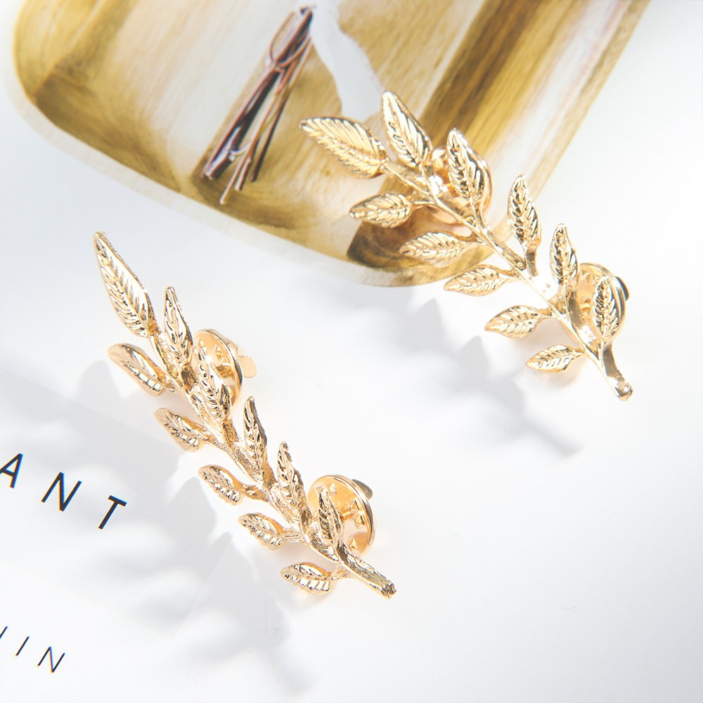 Bộ 2 trâm cài áo hình cành cây mạ vàng/bạc đính đá lấp lánh