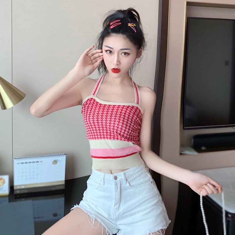 Áo Croptop Dệt Kim Không Tay Trọng Lượng Nhẹ Gợi Cảm Cho Nữ