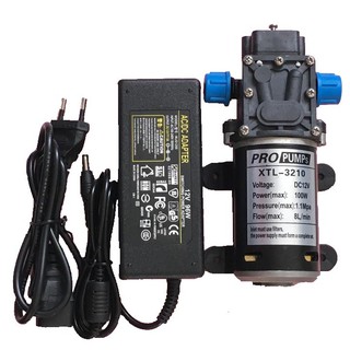 Bộ máy bơm tăng áp mini 12v pro pumps xtl 3210, máy hồi lưu, công suất 100w, vỏ gang kèm bộ nguồn 12v8a chất lượng ca
