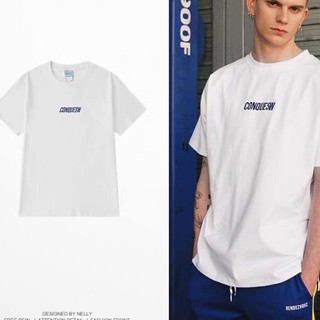 Áo phông tay lỡ unisex basic in chữ đơn giản CONQUESW